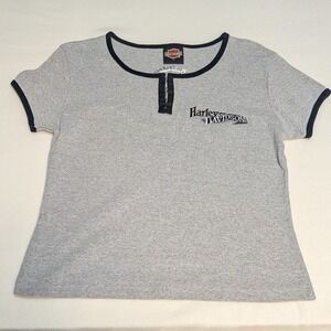 Harley Davidson Henley Shirt Womens L Gray 100 Cotton Florida Graphic Biker Moto